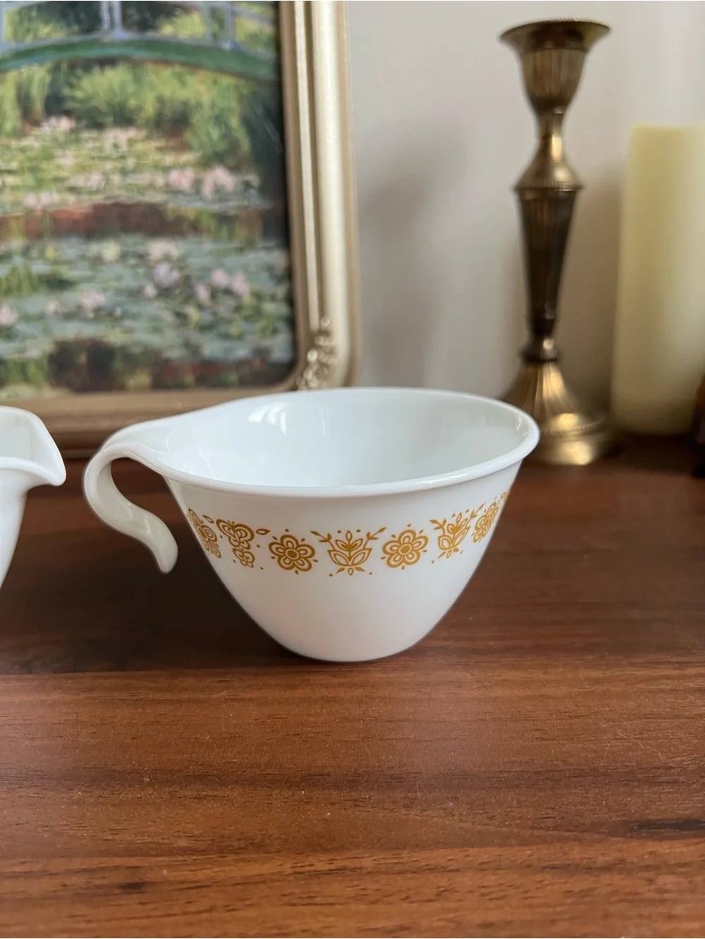 1970s Corelle Butterfly Gold Milk Glass Set of 3, 6 oz White/Gold